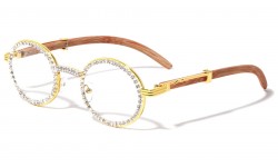 Rhinestone Wood Pattern Clear Lens Frame rh-7069-clr