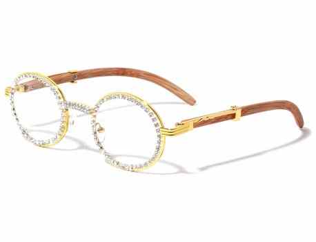 Rhinestone Wood Pattern Clear Lens Frame rh-7069-clr